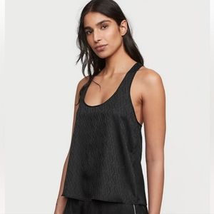 Victoria’s Secret Satin Logo Racerback Flowy Tank Top Sleepwear Black Size M